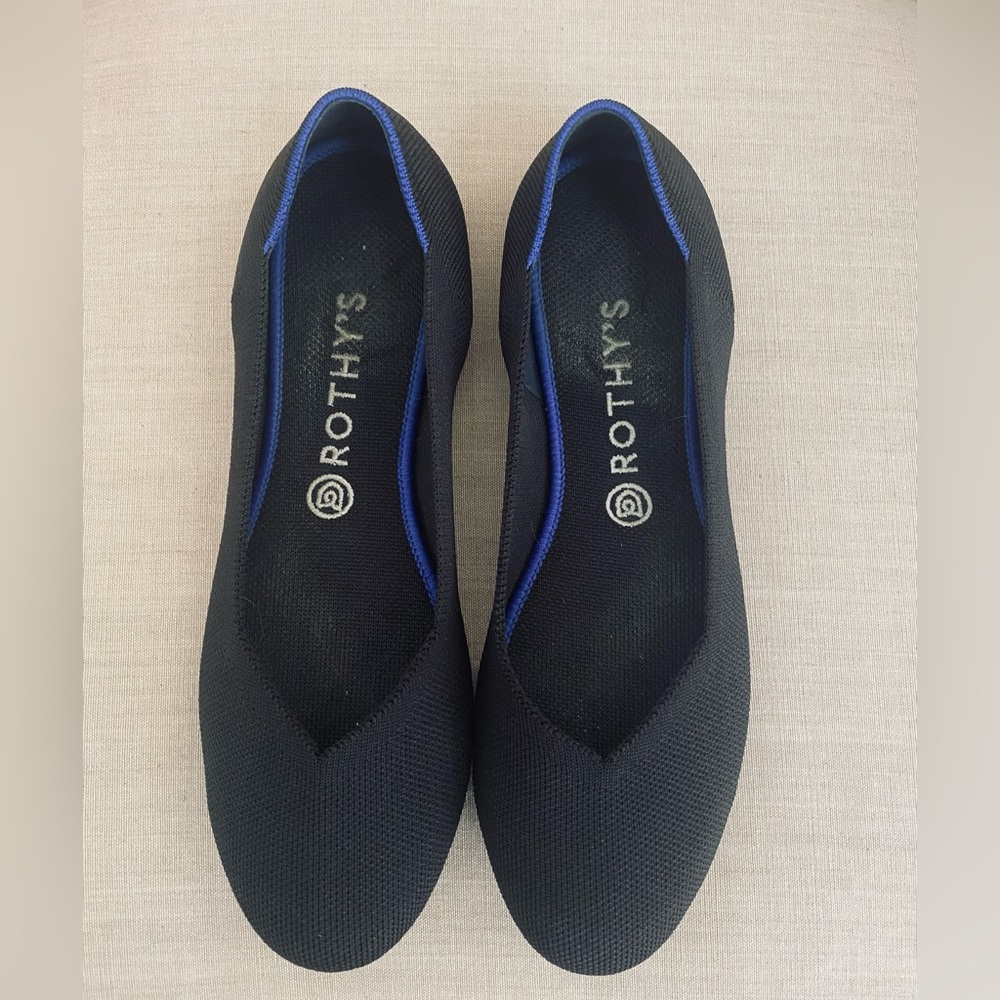 Rothy's Women's “The Flat” Black with Blue Trim